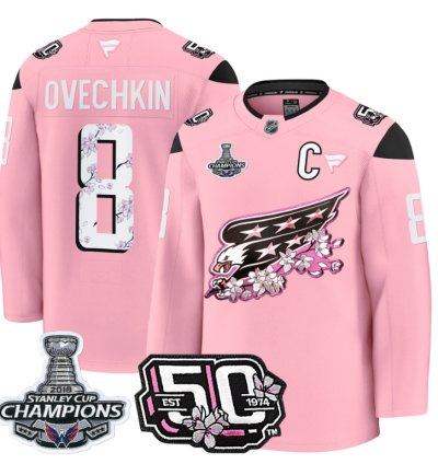 Alex Ovechkin Jersey 8 Washington Capitals 50th 2018 Stanley Cup Champions Patch Cherry Blossom