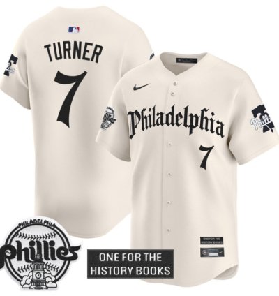 Trea Turner Jersey 7 Phillies Retro Newspaper Edition Vapor Premier Limited Stitched Cream