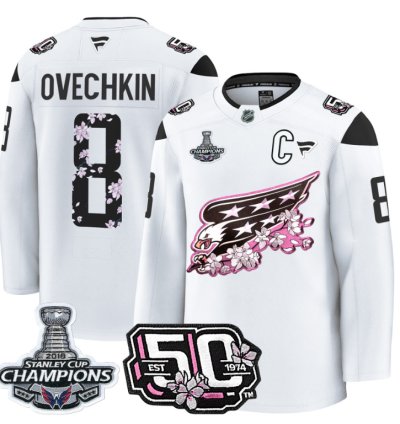 Alex Ovechkin Jersey 8 Washington Capitals 50th 2018 Stanley Cup Champions Patch White