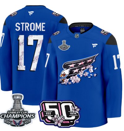 Dylan Strome Jersey 17 Washington Capitals 50th 2018 Stanley Cup Champions Patch Royal