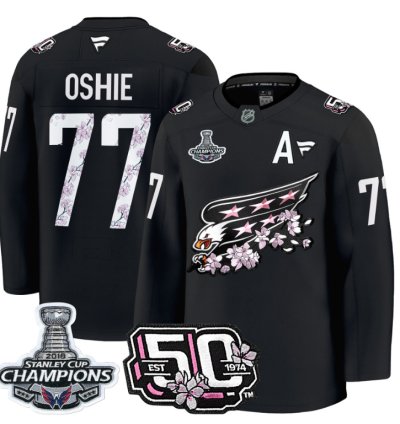 Tj Oshie Jersey 77 Washington Capitals 50th 2018 Stanley Cup Champions Patch Black