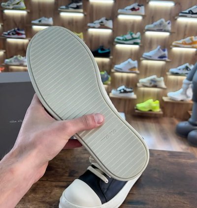 Rick Owens Leather Ramones Low Round Toe Sneakers