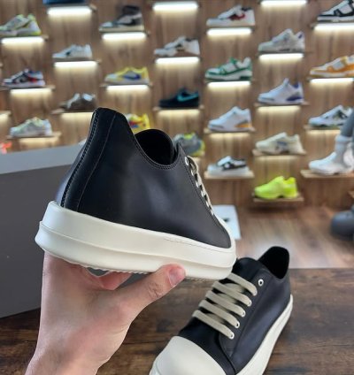 Rick Owens Leather Ramones Low Round Toe Sneakers