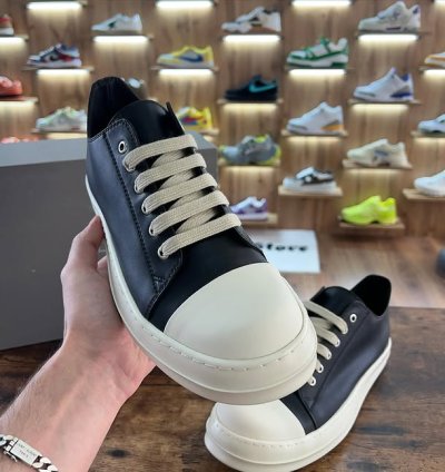 Rick Owens Leather Ramones Low Round Toe Sneakers