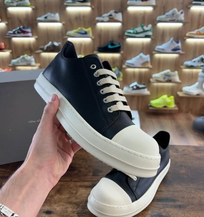 Rick Owens Leather Ramones Low Round Toe Sneakers