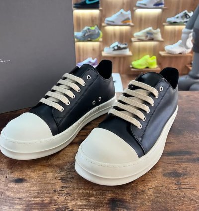 Rick Owens Leather Ramones Low Round Toe Sneakers