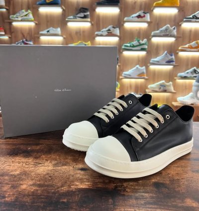 Rick Owens Leather Ramones Low Round Toe Sneakers