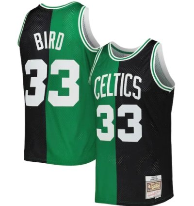 Larry Bird Boston Celtics Hardwood Classics 198586 Split Swingman Jersey - Blackkelly Green