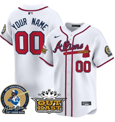 Custom Atlanta Braves Jersey Atliens Hank Aaron Patch Vapor Limited Stitched White