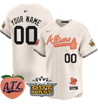 Custom Atlanta Braves Jersey Atliens Peach Vapor Premier Limited Stitched Cream