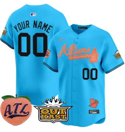 Custom Atlanta Braves Jersey Atliens Peach Vapor Premier Limited Stitched Light Blue