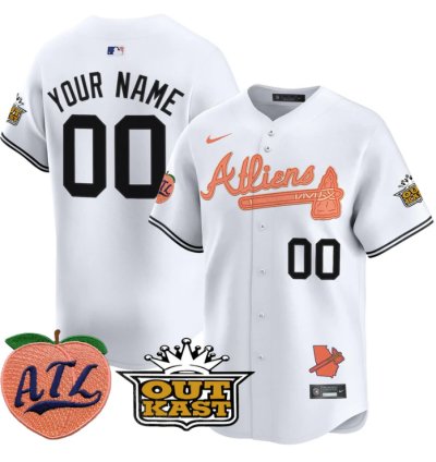 Custom Atlanta Braves Jersey Atliens Peach Vapor Premier Limited Stitched White