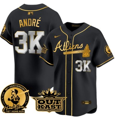 André Jersey 3k Atlanta Braves Atliens Hank Aaron Patch Limited Stitched Black Gold