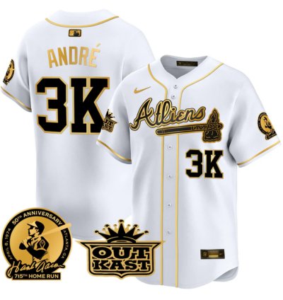 André Jersey 3k Atlanta Braves Atliens Hank Aaron Patch Limited Stitched White Gold