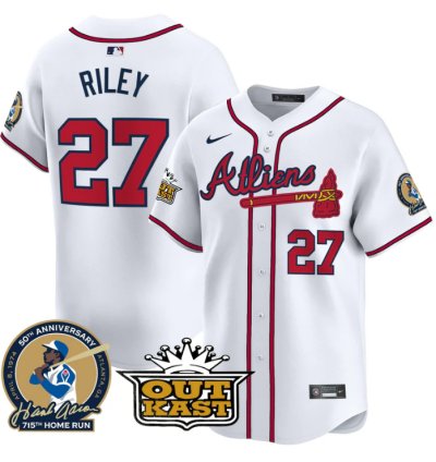 Austin Riley Jersey 27 Atlanta Braves Atliens Hank Aaron Patch Limited Stitched White