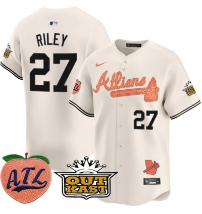 Austin Riley Jersey 27 Atlanta Braves Atliens Peach Vapor Premier Limited Stitched Cream