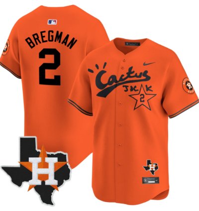Alex Bregman 2 Houston Astros Cactus Jack Houston Patch Orange Limited Jersey