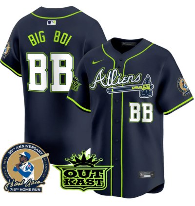 Big Boi Jersey bb Atlanta Braves Atliens Hank Aaron Patch Limited Stitched