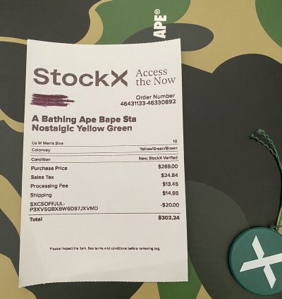 Bapesta Nostalgic Yellow Green Size 10