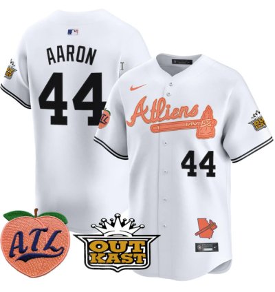 Hank Aaron Jersey 44 Atlanta Braves Atliens Peach Vapor Premier Limited Stitched White