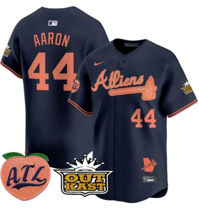 Hank Aaron Jersey 44 Atlanta Braves Atliens Peach Vapor Premier Limited Stitched