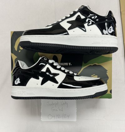 Bapesta Patent Leather Black White Twisted Face Size 10