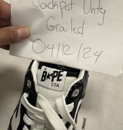 Bapesta Patent Leather Black White Twisted Face Size 10