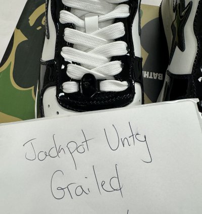 Bapesta Patent Leather Black White Twisted Face Size 10