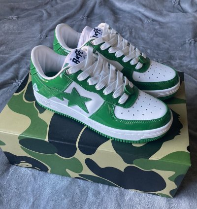 Bapesta Patent Leather Green White
