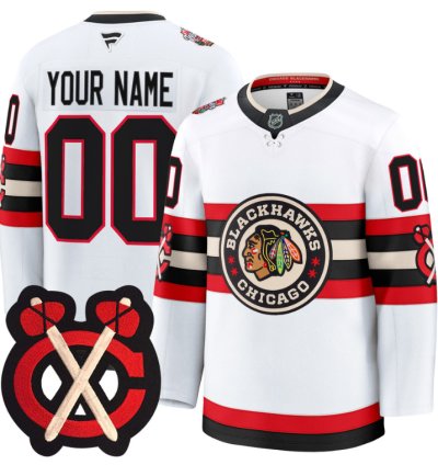 Custom Chicago Blackhawks Jersey Winter Classic Patch Premium All Stitched White