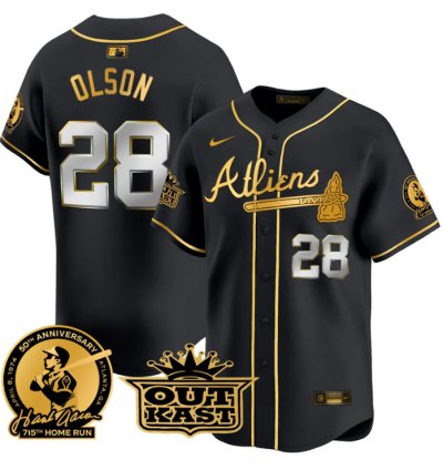 Matt Olson Jersey 28 Atlanta Braves Atliens Hank Aaron Patch Limited Stitched Black Gold
