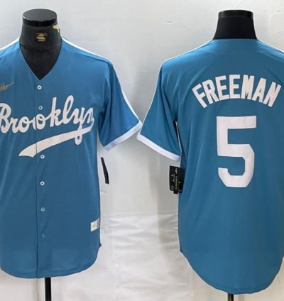 Brooklyn Dodgers Freddie Freeman Light Blue Throwback Jersey