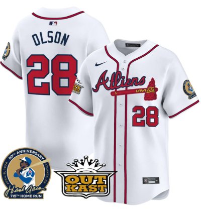 Matt Olson Jersey 28 Atlanta Braves Atliens Hank Aaron Patch Limited Stitched White