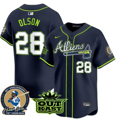 Matt Olson Jersey 28 Atlanta Braves Atliens Hank Aaron Patch Limited Stitched