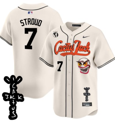 Cj Stroud 7 Houston Astros Cactus Jack Patch V2 Men Jersey - Cream
