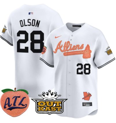 Matt Olson Jersey 28 Atlanta Braves Atliens Peach Vapor Premier Limited Stitched White