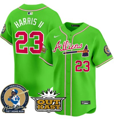 Michael Harris Ii Jersey 23 Atlanta Braves Atliens Hank Aaron Patch Limited Stitched Bright Green