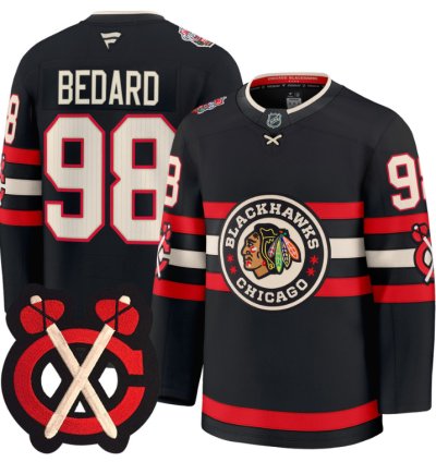 Connor Bedard Jersey 98 Chicago Blackhawks Winter Classic Patch Stitched Black