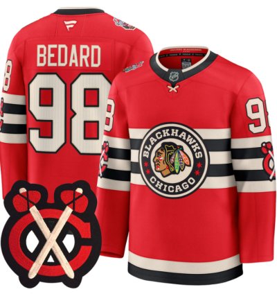 Connor Bedard Jersey 98 Chicago Blackhawks Winter Classic Patch Stitched Red