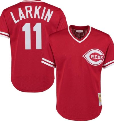 Cincinnati Reds Barry Larkin Red Throwback Mesh Pullover Jersey