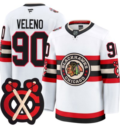 Joe Veleno Jersey 90 Chicago Blackhawks Winter Classic Patch Stitched White