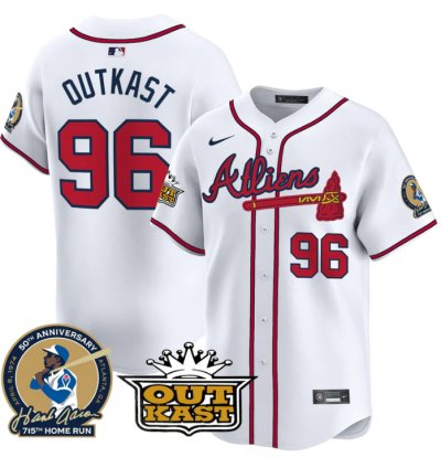 Outkast Jersey 96 Atlanta Braves Atliens Hank Aaron Patch Limited Stitched White
