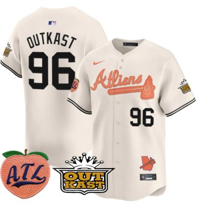 Outkast Jersey 96 Atlanta Braves Atliens Peach Vapor Premier Limited Stitched Cream