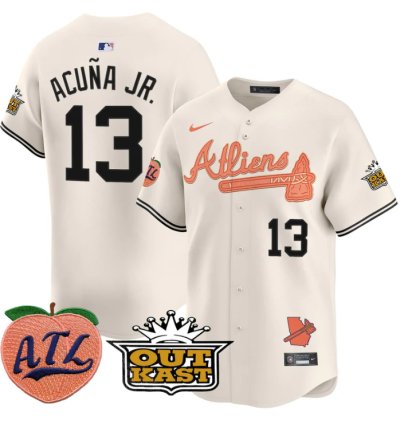 Ronald Acuna Jr Jersey 13 Atlanta Braves Atliens Peach Vapor Premier Limited Stitched Cream