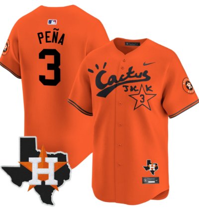 Jeremy Pena 3 Houston Astros Cactus Jack Houston Patch Orange Limited Jersey