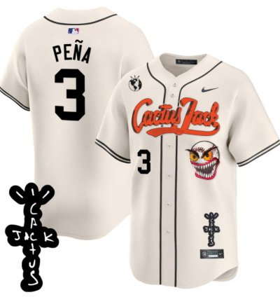 Jeremy Pena 3 Houston Astros Cactus Jack Patch V2 Men Jersey - Cream
