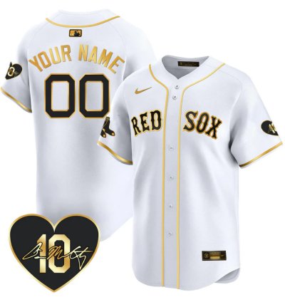 Custom Boston Red Sox Jersey Dave Mccarty Memorial Patch Stitched White Gold