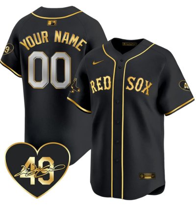 Custom Boston Red Sox Jersey Tim Wakefield Limited Memorial Patch Stitched Black Gold