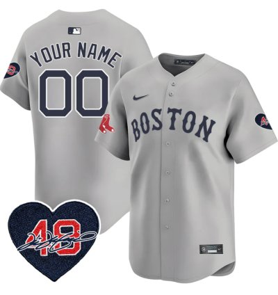 Custom Boston Red Sox Jersey Tim Wakefield Limited Memorial Patch Stitched Gray