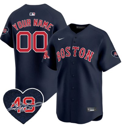 Custom Boston Red Sox Jersey Tim Wakefield Limited Memorial Patch Stitched Navy